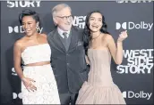  ?? CHARLES SYKES – INVISION/VIA AP ?? Ariana DeBose, left, Steven Spielberg and Rachel Zegler attend the “West Side Story” premiere in New York City.