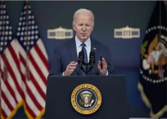  ?? Evan Vucci/Associated Press ?? President Joe Biden speaks about the Chinese surveillan­ce balloon and other unidentifi­ed objects shot down by the U.S. military Thursday in Washington.