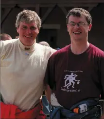  ?? Picture: Sportsfile ?? Rally driving is one of Michael’s big passions and here he is with former Derry footballer and RTE Gaelic games analyst Joe Brolly during the World Rally Masters of 2001 held at Punchestow­n.