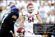  ?? PHOTO BY JASON IVESTER ?? Arkansas linebacker Brooks Ellis (51) leads the Razorbacks with 26 tackles this season.