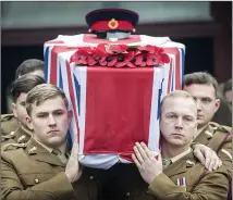  ??  ?? CLOSE: Theaker, left, shot and killed Scott while the pair ‘played around’ in their room in Iraq in 2017.
FUNERAL: Comrades carry the coffin of the young Lance Corporal in Greater Manchester