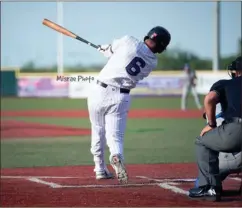  ?? Lake Erie Crushers ?? Lake Erie’s Josh McAdams takes a swing during a game earlier this season for the Crushers.