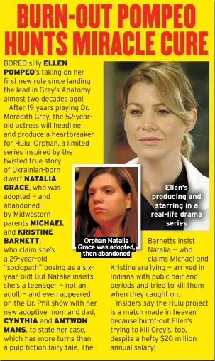  ?? ?? Orphan Natalia Grace was adopted, then abandoned
Ellen’s producing and starring in a real-life drama series