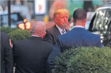  ?? REUTERS ?? Former US President Donald Trump leaves Trump Tower in the Manhattan borough of New York City on Monday.