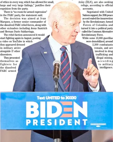  ?? AFP ?? DEMOCRATIC presidenti­al candidate, former Vice President Joe Biden, speaks during a campaign event on Wednesday in Manchester, New Hampshire. For the first time, Biden has publicly called for President Trump to be impeached.