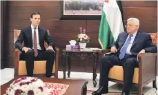  ?? AFP ?? Palestinia­n President Mahmoud Abbas with US White House adviser Jared Kushner in Ramallah in 2017