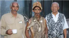  ?? Photos: Alida de Beer ?? Khierikhoe’s emotional outburst caused quite a stir at the public hearing. With him are Chief Claude Basson (left) and Pastor Johan Isaacs, both from Riversdale.