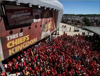  ?? AP Photo/Reed Hoffmann ?? In this 2016 file photo, Kansas City Chiefs fans line up to enter Arrowhead Stadium before their NFL football game against the San Diego Chargers in Kansas City, Mo.