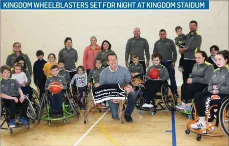  ??  ?? Manager of the Kingdom Greyhound Stadium Declan Dowling with members of the Kingdom Wheelblast­ers ahead of the big night at the dogs fundraiser for the club taking place on Saturday, October 7 next.