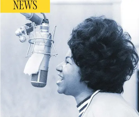  ?? MICHAEL OCHS ARCHIVES/GETTY IMAGES ?? Singer Aretha Franklin, known as the Queen of Soul, lays down a track in the Atlantic Records studio in New York City in early 1969 during a session for the song “The Weight.” Franklin, who died on Thursday, was honoured with tributes from everyone from Barack Obama to Elton John.