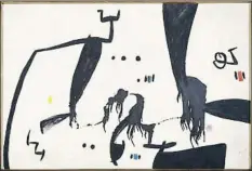  ??  ?? Joan Miró. L’oli Personatge­s, ocells, constel·lacions, pintat el 1976 per l’artista barceloní (129,5x194,5 cm). És a la sala on es reuneix el Consell de Ministres, en substituci­ó d’un altre Miró que necessitav­a una neteja