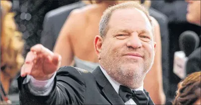  ?? PHOTO BY VINCE BUCCI/INVISION/AP, FILE ?? In this Feb. 22, 2015 file photo, Harvey Weinstein arrives at the Oscars at the Dolby Theatre in Los Angeles. On Saturday, the Academy of Motion Picture Arts and Sciences revoked Weinstein’s membership. The decision, reached Saturday in an emergency...