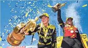  ?? MARK J. REBILAS/USA TODAY SPORTS ?? NHRA top fuel driver Leah Pritchett, left, says NASCAR is still in a ‘good old boy’ mind-set when it comes to female drivers.