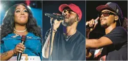  ?? AP PHOTOS ?? Apple Music’s playlist features Brittney Spencer, from left, 6LACK and Lupe Fiasco.