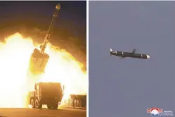  ??  ?? This undated combo picture released from North Korea's official Korean Central News Agency (KCNA) on September 13, 2021 shows a test-fired new type long-range cruise missile on September 11 and 12, conducted by the Academy of Defence Science of the DPRK. (STR/KCNA via KNS/AFP)