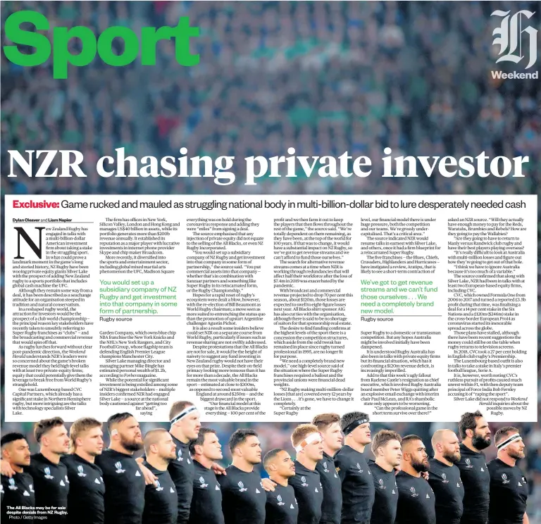  ?? Photo / Getty Images ?? The All Blacks may be for sale despite denials from NZ Rugby.