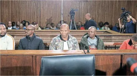  ?? /FILE PHOTO. ?? Senohe Matsoara, Teboho Lipholo, Buti Masukela, Tieho Frans Makhotsa and Natassja Jansen appear in the Bloemfonte­in magistrate’s court.