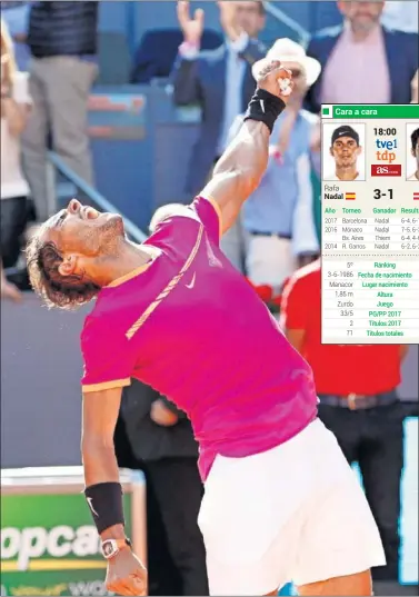  ??  ?? ESTALLIDO. Rafa Nadal alza el puño al cielo de la Caja Mágica. Ayer no hizo falta la cubierta.