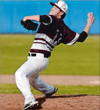  ?? DANA JENSEN/THE DAY ?? East Lyme’s Ryan Kane pitched 6.1 solid innings to help lead the Vikings to a 6-2 victory over Waterford on Monday in the season opener for both schools.