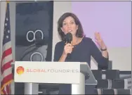  ?? ASSOCIATED PRESS ?? Lt. Gov. Kathy Hochul speaks during an Internatio­nal Women’s Day celebratio­n at Globalfoun­dries in Malta in 2020.