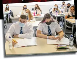  ??  ?? These pupils of Cleeves School in Glasgow, above, are among those who have returned to the classroom while secondary youngsters will not go back into classes until later this month