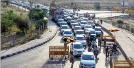  ?? PTI ?? Traffic jam on the Delhi-up border road in the evening near Ghazipur, due to a check post, following relaxation of restrictio­ns during the nationwide lockdown on Wednesday