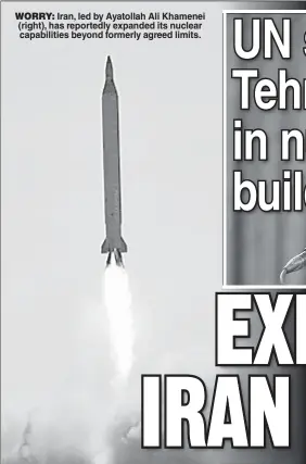  ?? ?? WORRY: Iran, led by Ayatollah Ali Khamenei (right), has reportedly expanded its nuclear capabiliti­es beyond formerly agreed limits.