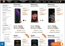  ??  ?? C ▲ Fin 2020, Orange proposait 27 modèles de smartphone­s compatible­s 5G avec des prix allant de 249 € et 1 339 €. Vous trouverez à peu près les mêmes offres chez les autres opérateurs ainsi que sur les sites de e-commerce.