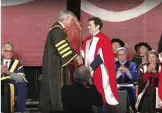  ?? (Courtesy) ?? MCGILL UNIVERSITY chancellor Michael Meighen confers an honorary doctorate on Hillel Neuer.