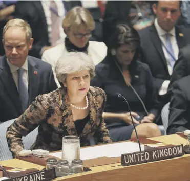  ?? PICTURE: GETTY IMAGES ?? 0 Theresa May gives her keynote address at the UN yesterday