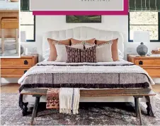  ??  ?? RIGHT: In a Spanish-style home in Pacific Palisades, Calif., Amber layers a bed with pattern and texture.