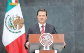  ?? — Reuters ?? Mexican President Enrique Pena Nieto addresses the audience during a ceremony at Los Pinos Presidenti­al Residence in Mexico City.