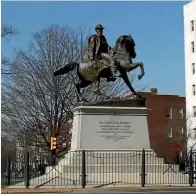  ??  ?? The statue of Confederat­e hero J.E.B. Stuart in Richmond’s Monument Avenue.