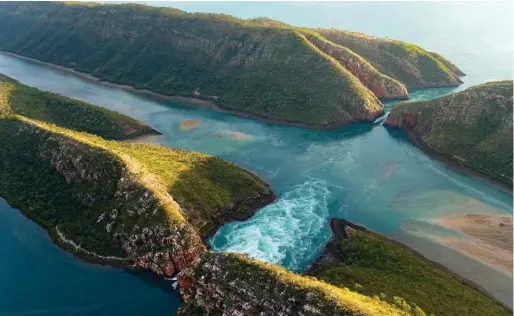  ??  ?? An aerial view of the Horizontal Falls on the northern Kimberley coast, an area known as De Witt’s Land during the time of the
French expedition­s through this region in the 18th and 19th centuries.