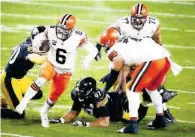  ?? GETTY IMAGES ?? Quarterbac­k Baker Mayfield (Nummer 6) führte die Cleveland Browns zum ersten Sieg im Play-off seit 1995