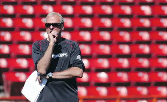  ?? LEAH HENNEL/ CALGARY HERALD ?? This is John Hufnagel’s final coaching rodeo with the Stampeders. “It’s business as usual,” says Hufnagel.