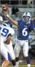  ??  ?? Hightstown QB Dustin Kollman puts up a pass against Princeton earlier this season.