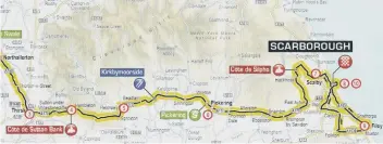  ??  ?? This shows the Stage 3 Market Towns stage this Saturday, setting out from Richmond at 1.20pm, reaching Northaller­ton at 2.15pm and Thirsk at 2.36pm and Sutton Bank at 2.50pm. The riders then head to Helmsley, Pickering, Scalby, Scarboroug­h, Filey and...