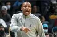  ?? MATT KELLEY - THE ASSOCIATED PRESS ?? FILE - Philadelph­ia 76ers head coach Doc Rivers reacts during the second half of an NBA basketball game against the Charlotte Hornets, on Dec. 8, 2021, in Charlotte, N.C.