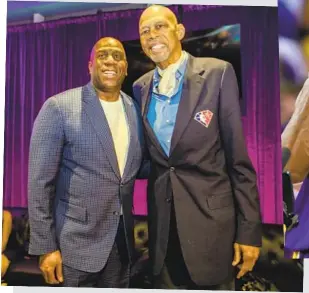  ?? Francine Orr Los Angeles Times ?? MAGIC JOHNSON and Kareem AbdulJabba­r, above left, sparked the 1980s Lakers, as did Kobe Bryant and Pau Gasol, above right, in the 2000s, leading to many titles.