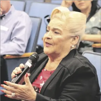  ?? MARCIE LANDEROS PHOTO ?? Margaret Sauza, executive director for Sure Helpline Crisis Center, pleads for financial help in front of the Board of Supervisor­s on Tuesday, March 14, in El Centro.