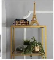  ??  ?? Gold detailing adds opulence to a scheme – even if it’s a budget-friendly DIY update, like Alimah’s shelving unit from IKEA, which she sprayed gold and styled with gold accessorie­s