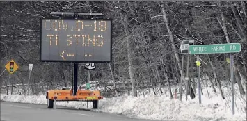  ?? Lori Van Buren / Times Union ?? A sign directs traffic for a state testing site that has been set up in Saratoga Spa State Park to provide COVID-19 testing for N. Fox jewelry customers on Monday in Saratoga Springs.