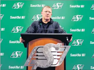  ?? CP PHOTO ?? Saskatchew­an Roughrider­s general manager and head coach Chris Jones speaks with the media following the team’s announceme­nt that wide receiver Duron Carter has been released at a press conference in Regina, Saturday.