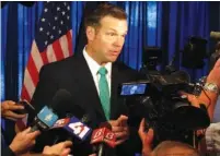  ?? ASSOCIATED PRESS FILE PHOTO ?? Kansas Secretary of State Kris Kobach speaks members of the media last months in Lenexa, Kan. Kobach is vice chairman of a presidenti­al commission on voter fraud.