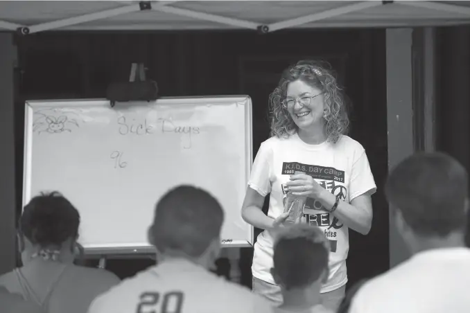  ?? Staff photo by Evan Lewis ?? above Instructor Janet Hutchison, RN leads a class at the 25th annual K.I.D.S. Day Camp at Camp Preston Hunt. Hutchison was teaching campers how to make a sick day box. On sick days, blood sugar can swing very high or drop very low.