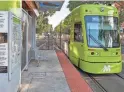  ?? ALEX GOULD/THE REPUBLIC ?? The Tempe Streetcar pulls into the Sixth Street and Mill Avenue station in 2022.