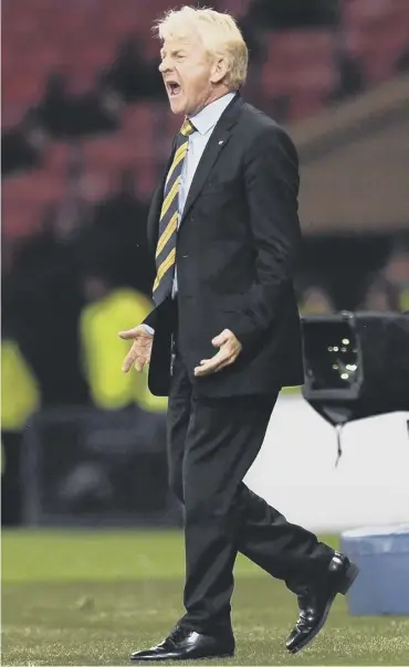  ??  ?? 0 Scotland manager Gordon Strachan roars on his troops in the 2-0 victory over Malta at Hampden.