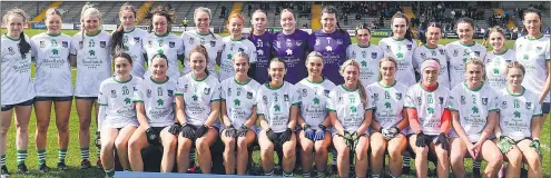  ?? (Photo: Ben McShane/Sportsfile) ?? The Limerick panel, before the Lidl LGFA National League Division 4 final match versus Carlow at St Brendan’s Park in Birr, Offaly on Saturday. Ballylande­rs ladies Cathy Mee (No 6) and Andrea O’Sullivan (No 14) featured on the starting line-up.