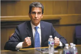  ?? Russell Yip / The Chronicle ?? Former state Sen. Mark Leno met with the Chronicle’s editorial board and disputed a poll that showed him slipping in the race for San Francisco mayor.